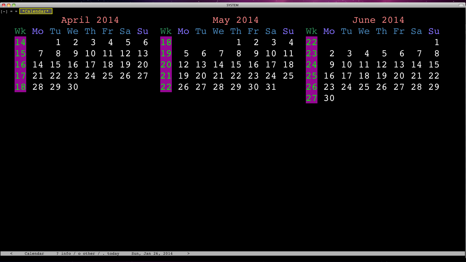 emacs How to align the calendar with week number as the intermonth